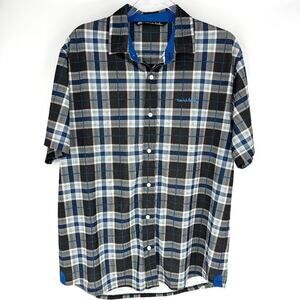 Travis Mathew Plaid Lightweight Short Sleeve Button Down Brown Blue White Size L
